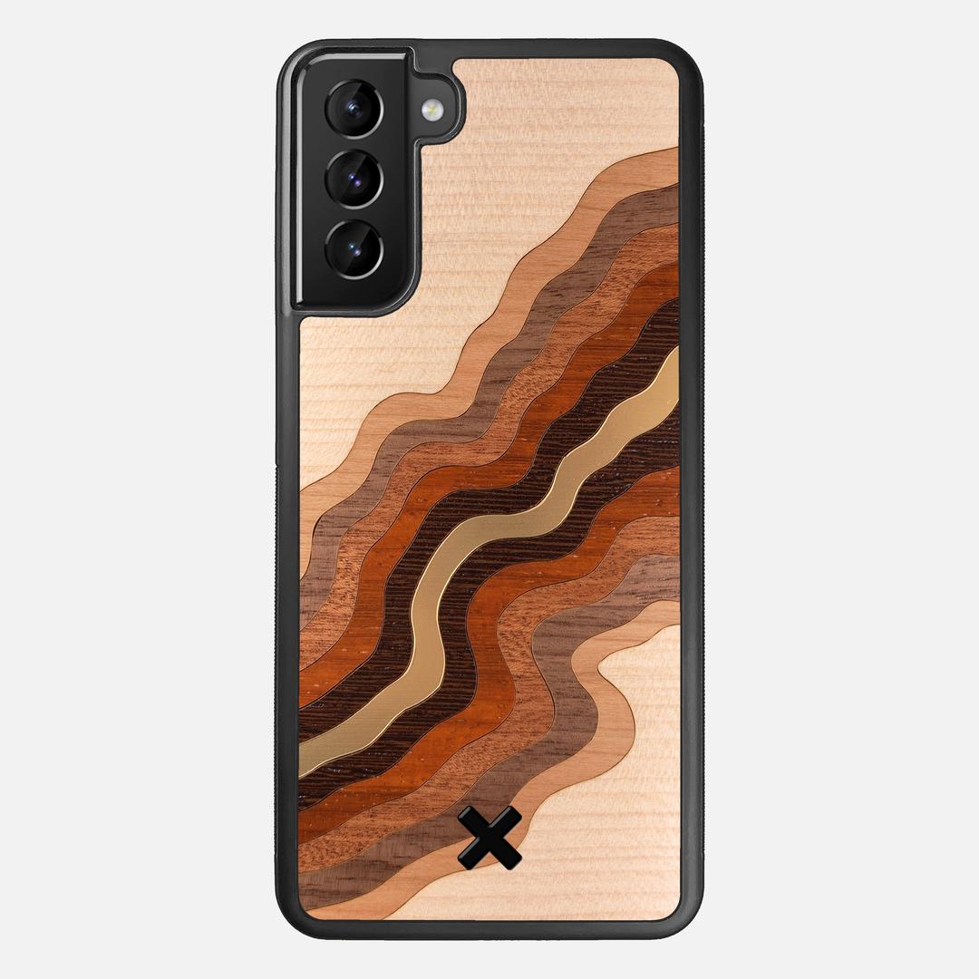 Canyon Case for the Samsung Galaxy S21 Plus featuring a flowing Gold, Maple, Cherry, Walnut, Sapele, Padauk, and Wenge Wood backer with the Keyway X Mark#Phone Model_Galaxy S21 Plus