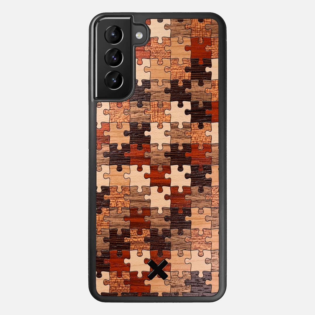 Puzzle Case for the Samsung Galaxy S21 Plus featuring a Wenge, Maple, Cherry, Sapele, Padauk, and Walnut Wood backer with the Keyway X Mark#Phone Model_Galaxy S21 Plus
