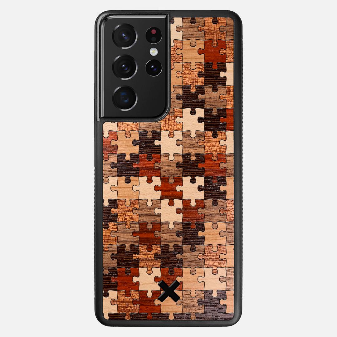 Puzzle Case for the Samsung Galaxy S21 Ultra featuring a Wenge, Maple, Cherry, Sapele, Padauk, and Walnut Wood backer with the Keyway X Mark#Phone Model_Galaxy S21 Ultra