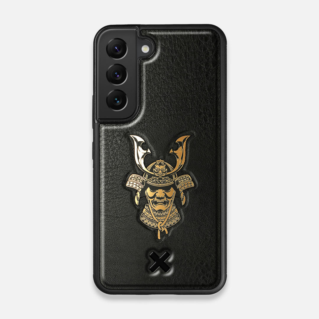 Front view of the Samurai Black Leather Galaxy S22 Case by Keyway Designs