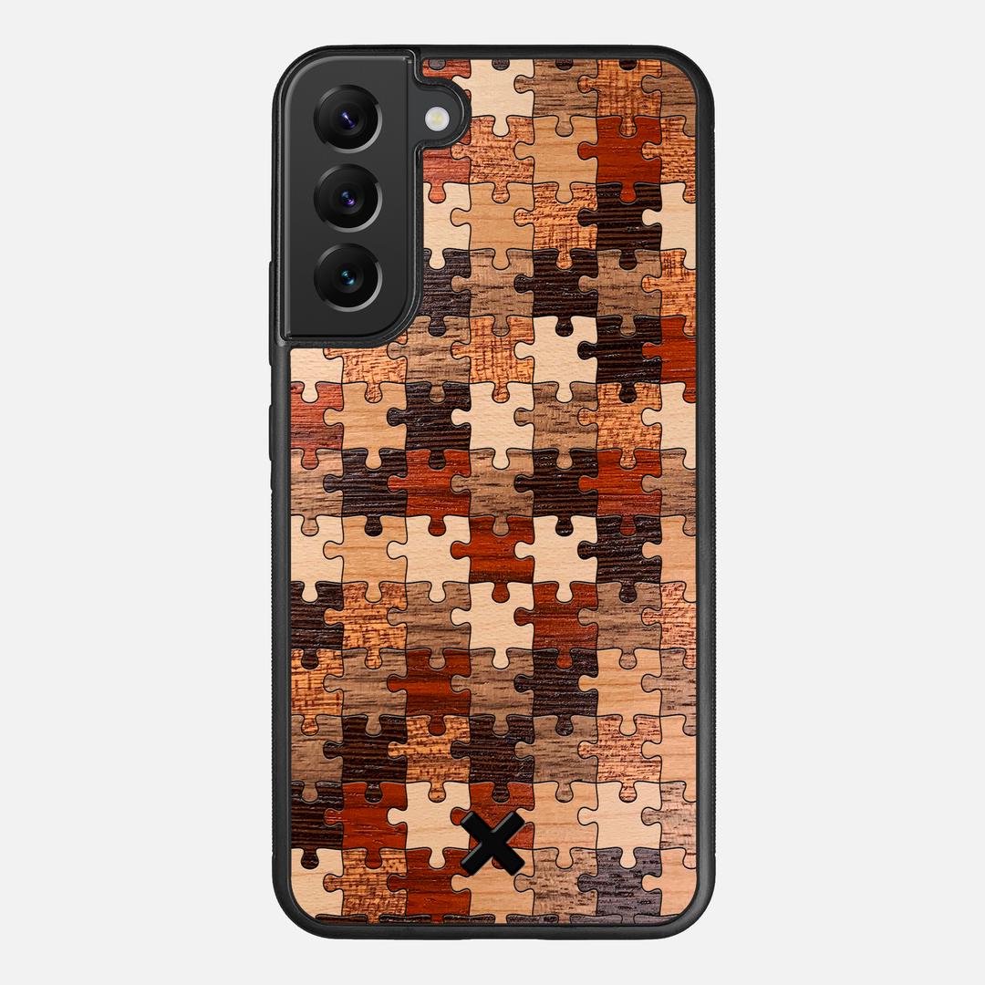 Puzzle Case for the Samsung Galaxy S22 Plus featuring a Wenge, Maple, Cherry, Sapele, Padauk, and Walnut Wood backer with the Keyway X Mark#Phone Model_Galaxy S22 Plus