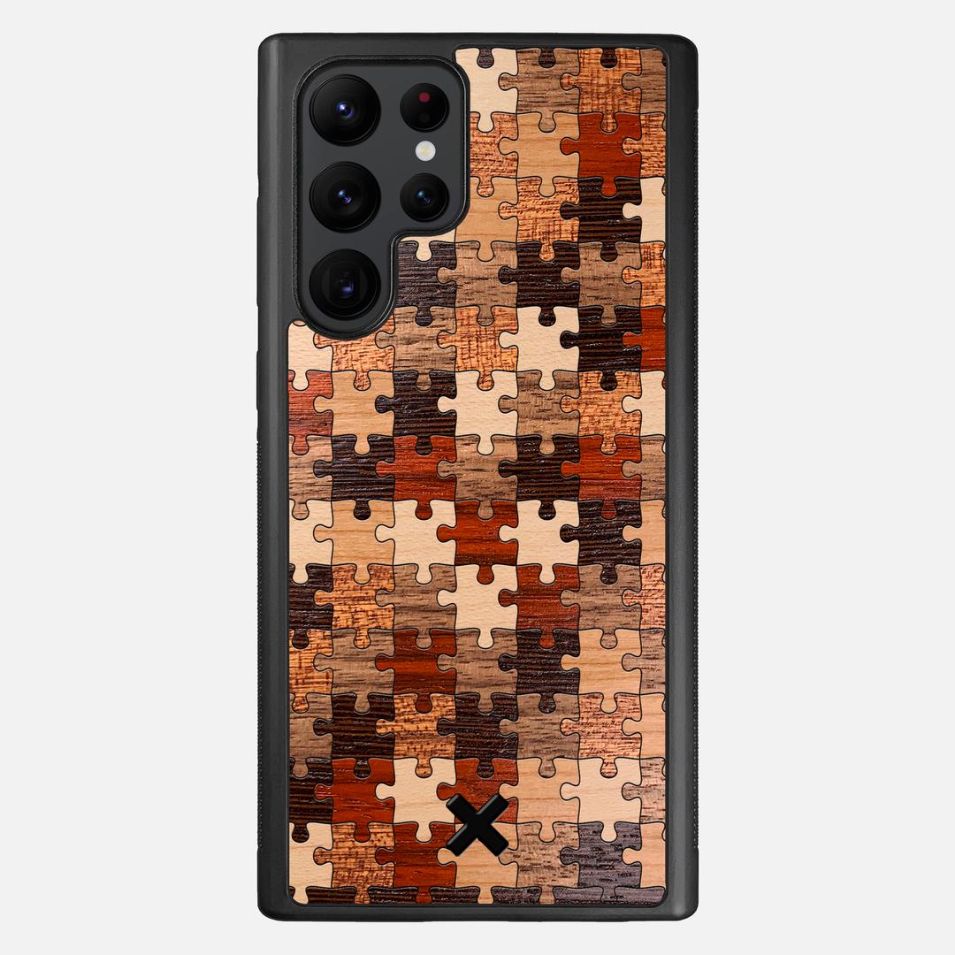 Puzzle Case for the Samsung Galaxy S22 Ultra featuring a Wenge, Maple, Cherry, Sapele, Padauk, and Walnut Wood backer with the Keyway X Mark#Phone Model_Galaxy S22 Ultra