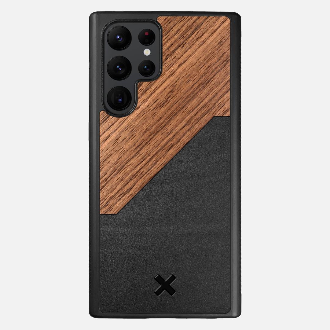Walnut Rift Case for the Samsung Galaxy S22 Ultra featuring a Genuine Leather and Walnut Wood backer with the Keyway X Mark#Phone Model_Galaxy S22 Ultra