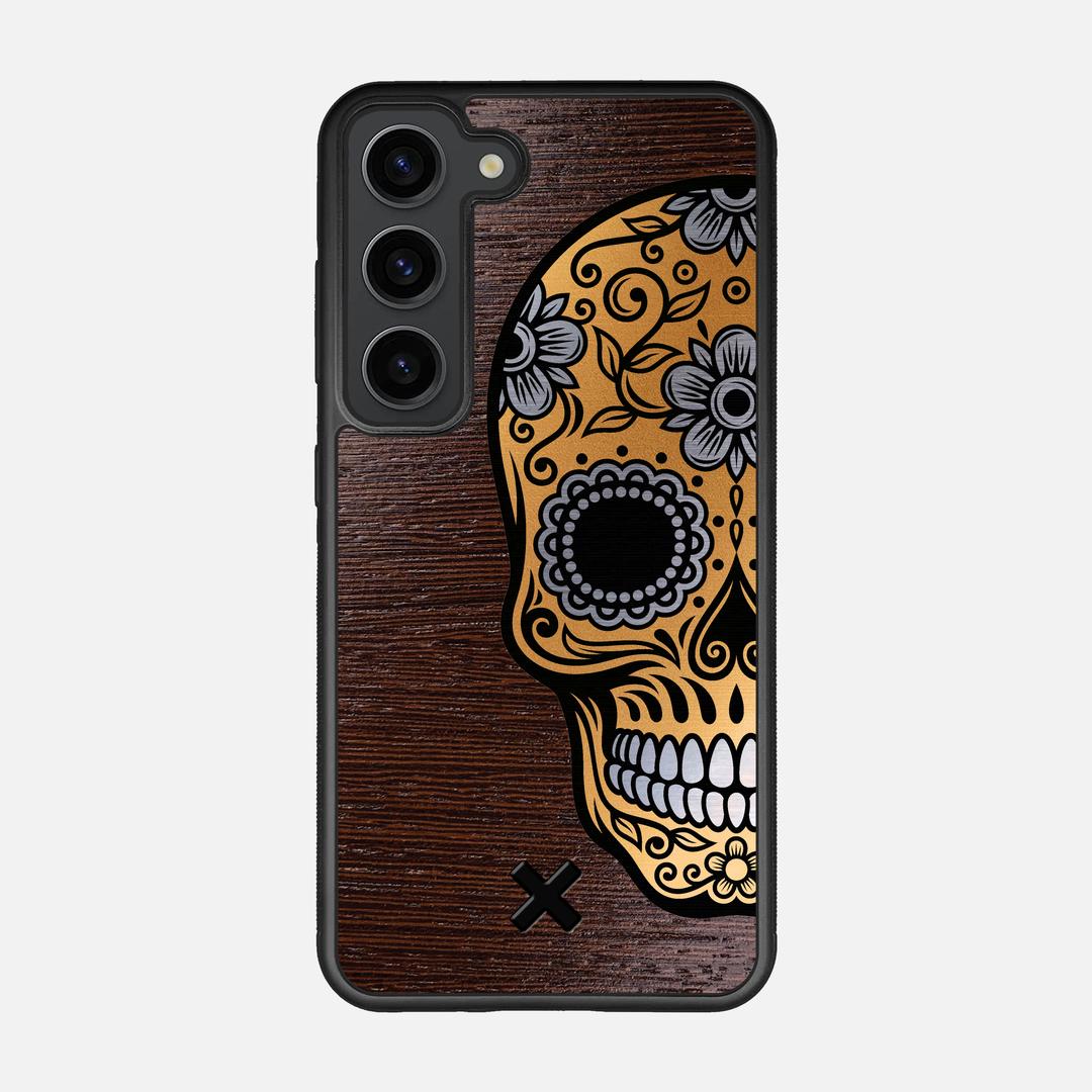 Calavera Case for the Samsung Galaxy S23 featuring an Engraved Gold and Wenge Wood backer with the Keyway X Mark#Phone Model_Galaxy S23