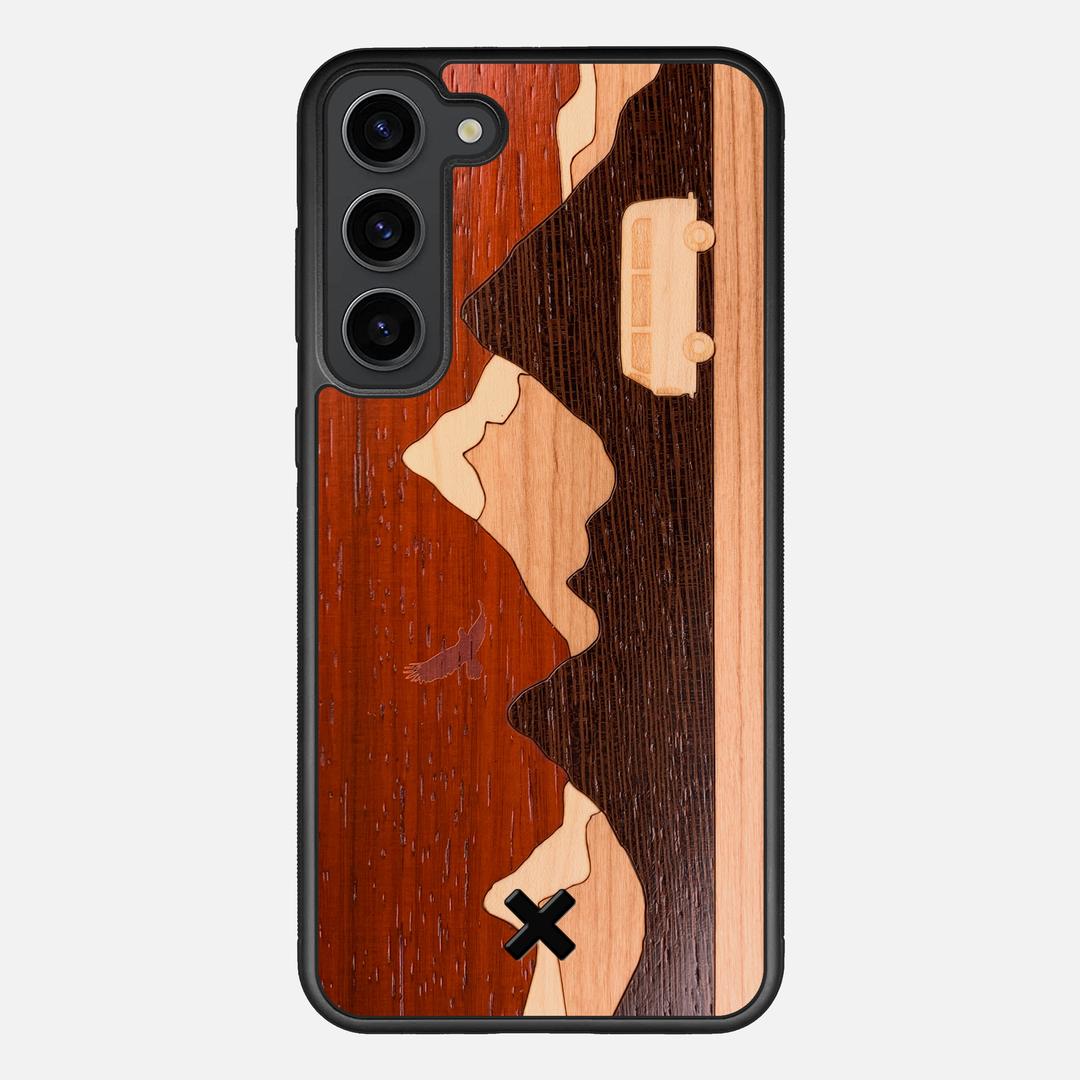 Cross Country Case for the Samsung Galaxy S23 Plus featuring a Padauk, Maple, Cherry, and Wenge Wood backer with the Keyway X Mark#Phone Model_Galaxy S23 Plus