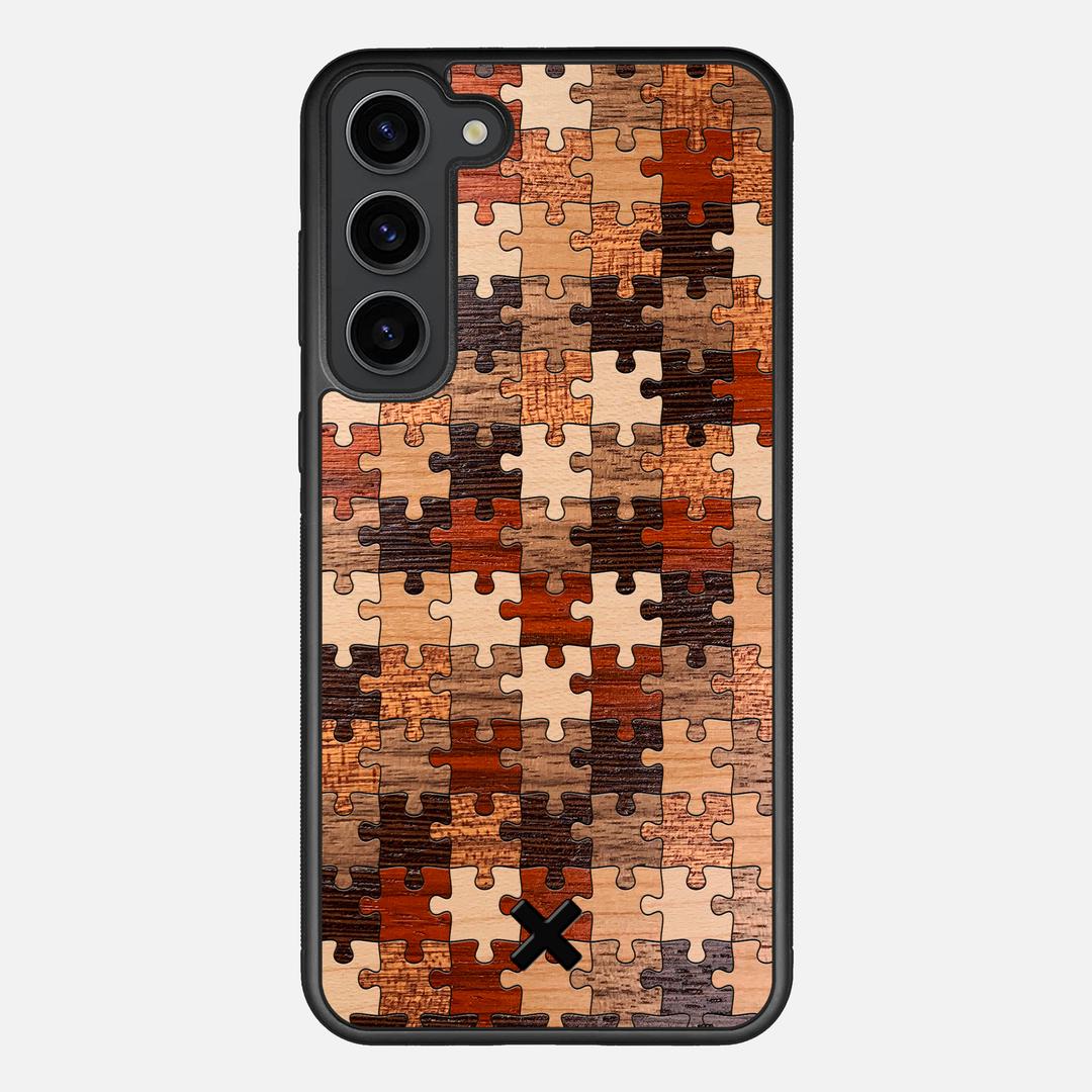 Puzzle Case for the Samsung Galaxy S23 Plus featuring a Wenge, Maple, Cherry, Sapele, Padauk, and Walnut Wood backer with the Keyway X Mark#Phone Model_Galaxy S23 Plus