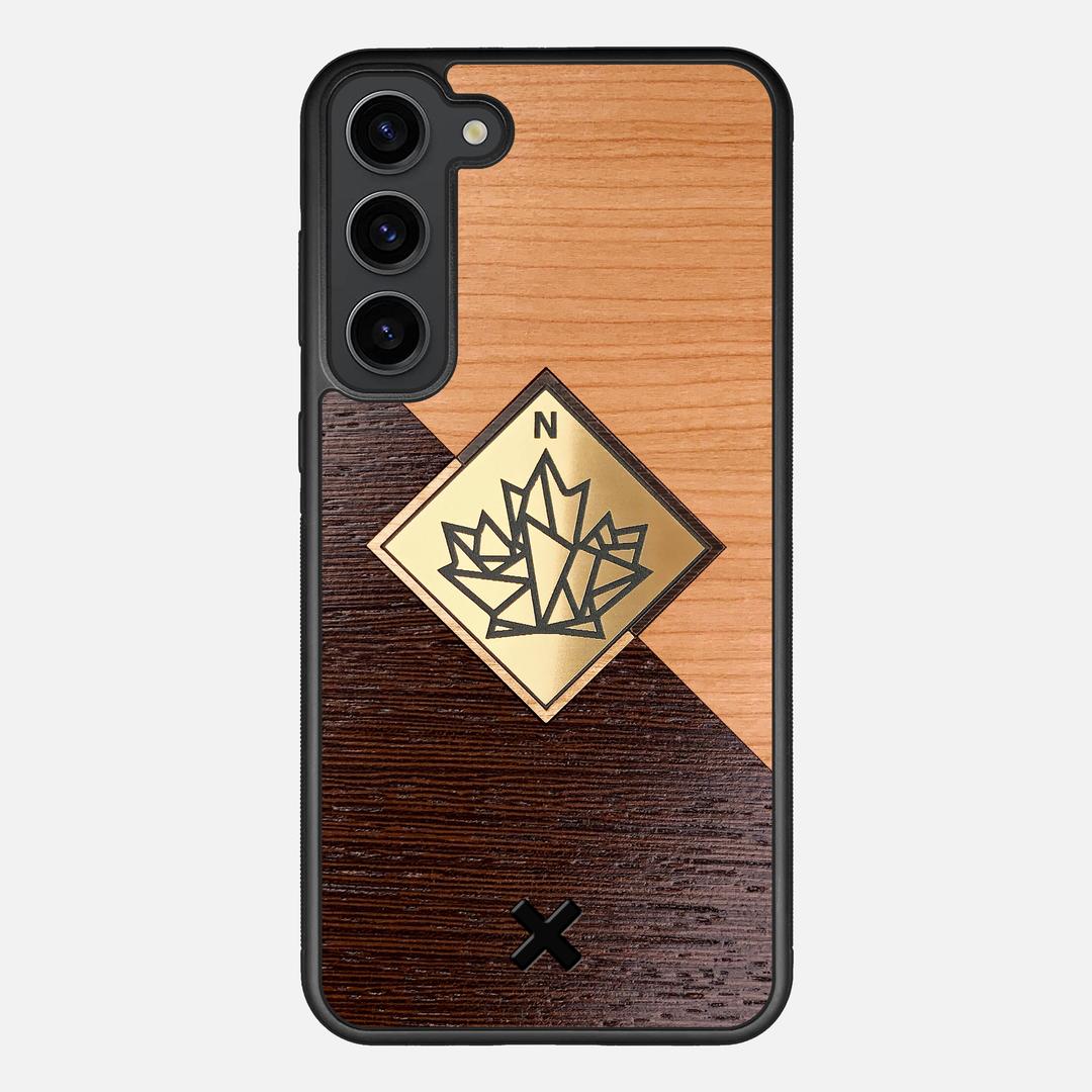 True North Case for the Samsung Galaxy S23 Plus featuring an Engraved Gold, Cherry, and Wenge Wood backer with the Keyway X Mark#Phone Model_Galaxy S23 Plus