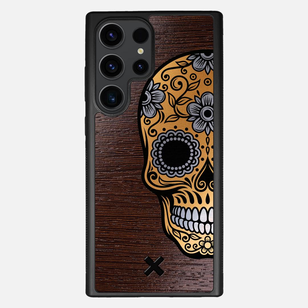 Calavera Case for the Samsung Galaxy S23 Ultra featuring an Engraved Gold and Wenge Wood backer with the Keyway X Mark#Phone Model_Galaxy S23 Ultra