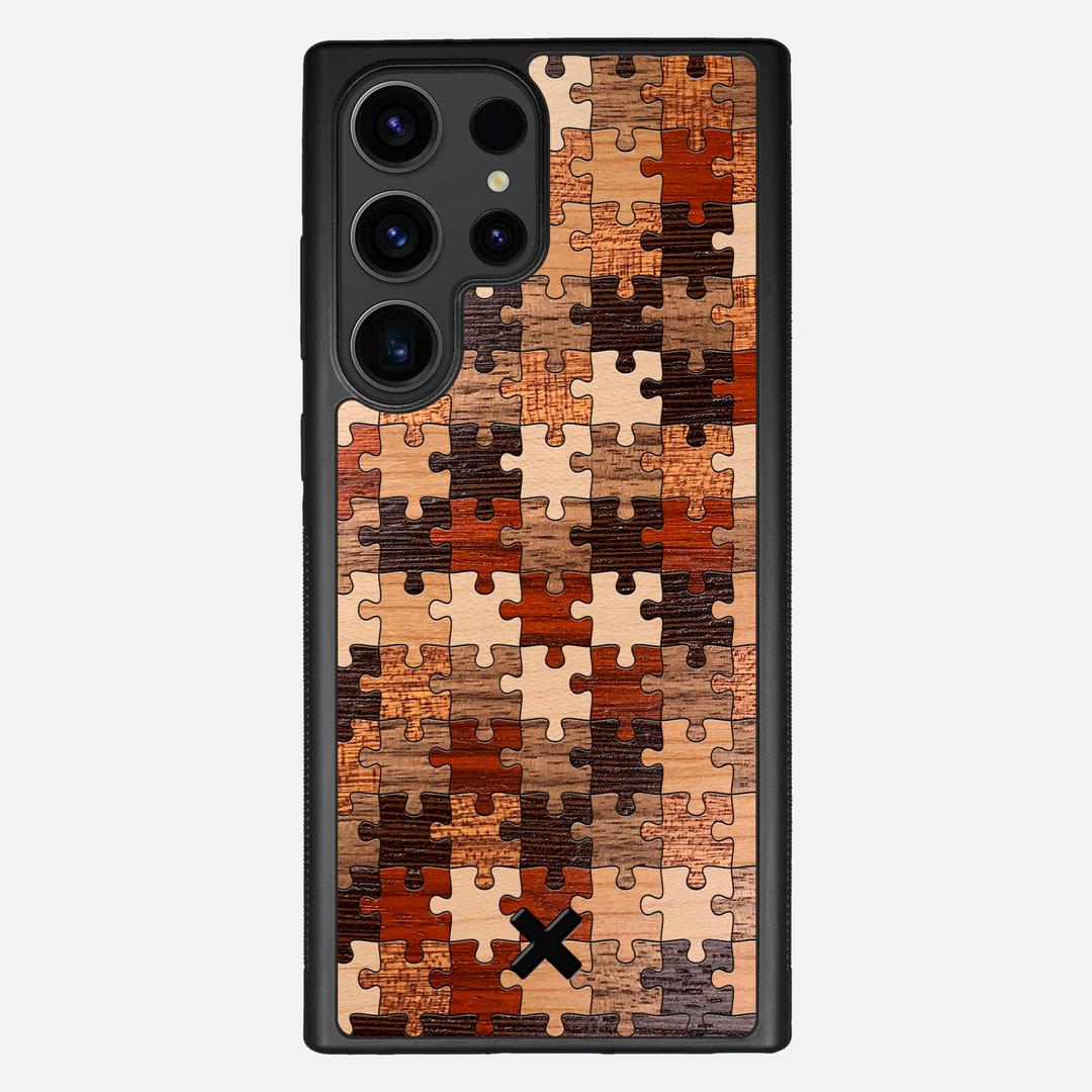 Puzzle Case for the Samsung Galaxy S23 Ultra featuring a Wenge, Maple, Cherry, Sapele, Padauk, and Walnut Wood backer with the Keyway X Mark#Phone Model_Galaxy S23 Ultra