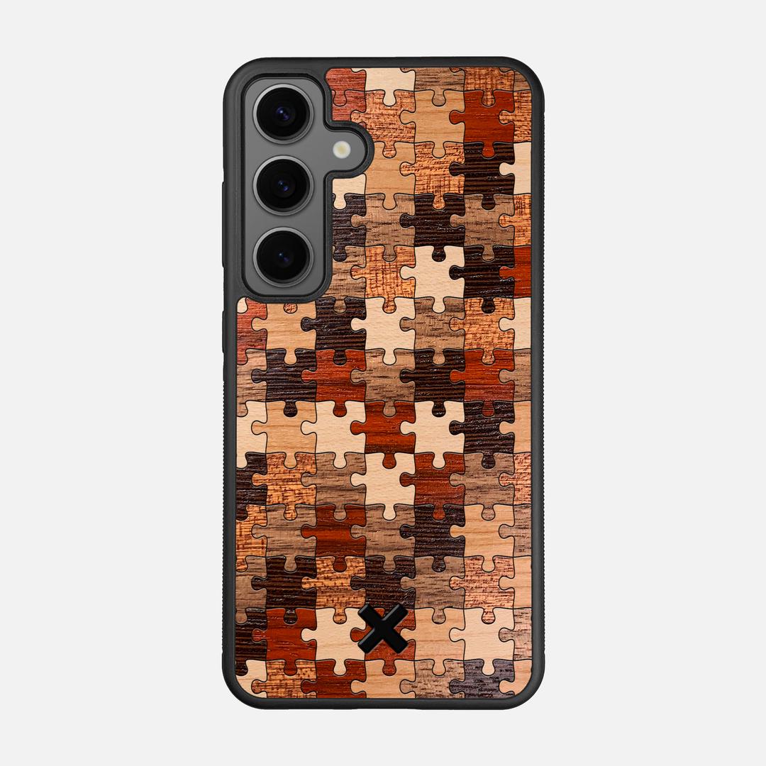 Puzzle Case for the Samsung Galaxy S24 featuring a Wenge, Maple, Cherry, Sapele, Padauk, and Walnut Wood backer with the Keyway X Mark#Phone Model_Galaxy S24
