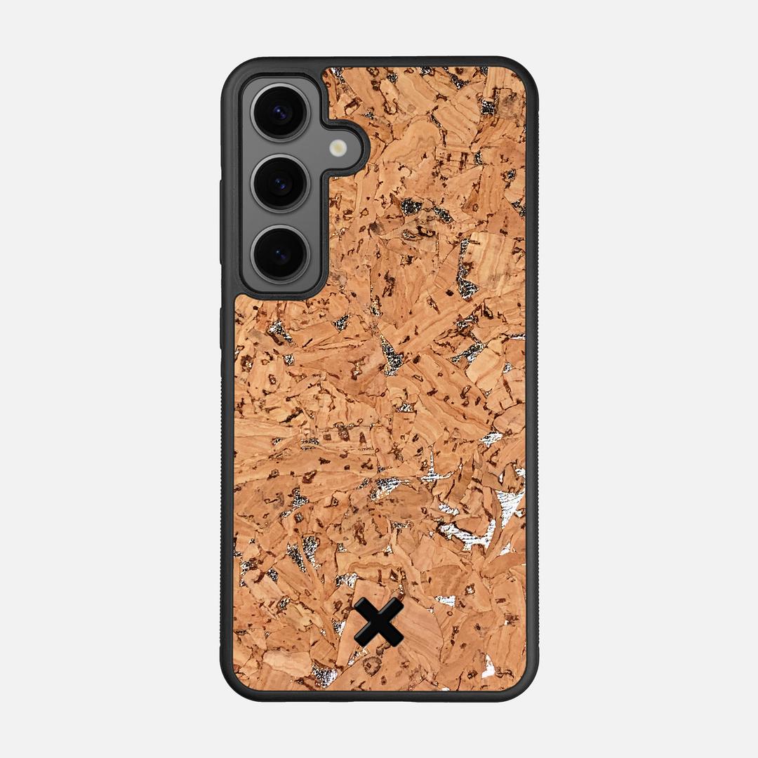 Silver Cork Case for the Samsung Galaxy S24 featuring a Genuine Cork backer with the Keyway X Mark#Phone Model_Galaxy S24