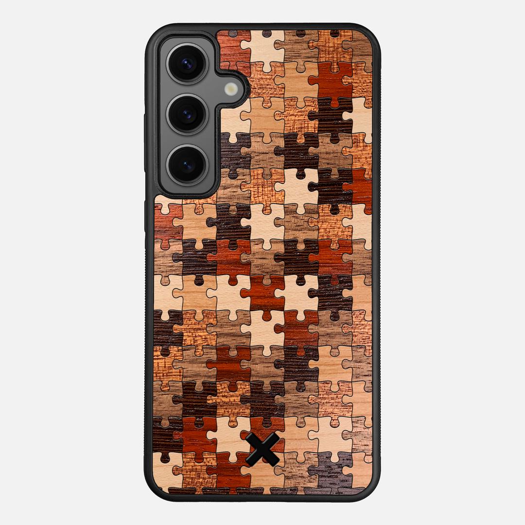 Puzzle Case for the Samsung Galaxy S24 Plus featuring a Wenge, Maple, Cherry, Sapele, Padauk, and Walnut Wood backer with the Keyway X Mark#Phone Model_Galaxy S24 Plus