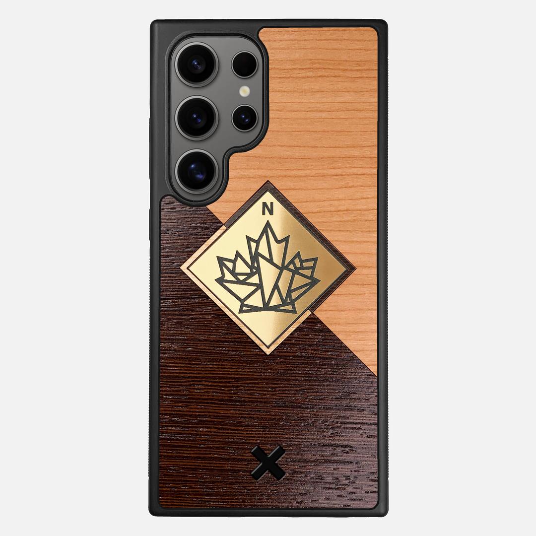 True North Case for the Samsung Galaxy S24 Ultra featuring an Engraved Gold, Cherry, and Wenge Wood backer with the Keyway X Mark#Phone Model_Galaxy S24 Ultra