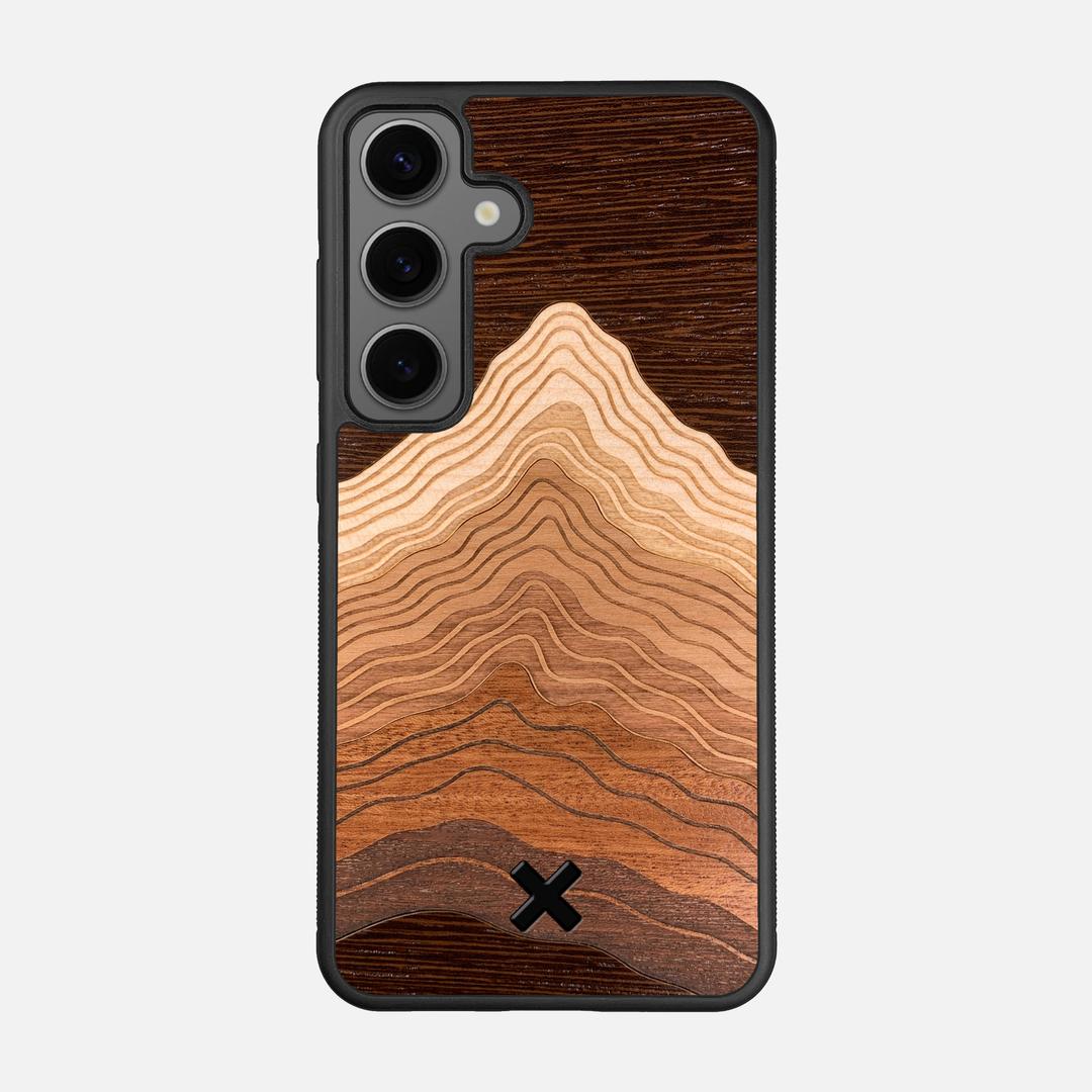 Summit Case for the Samsung Galaxy S25 featuring a mountain of Wenge, Maple, Cherry, and Sapele Wood backer with the Keyway X Mark#Phone Model_Galaxy S25