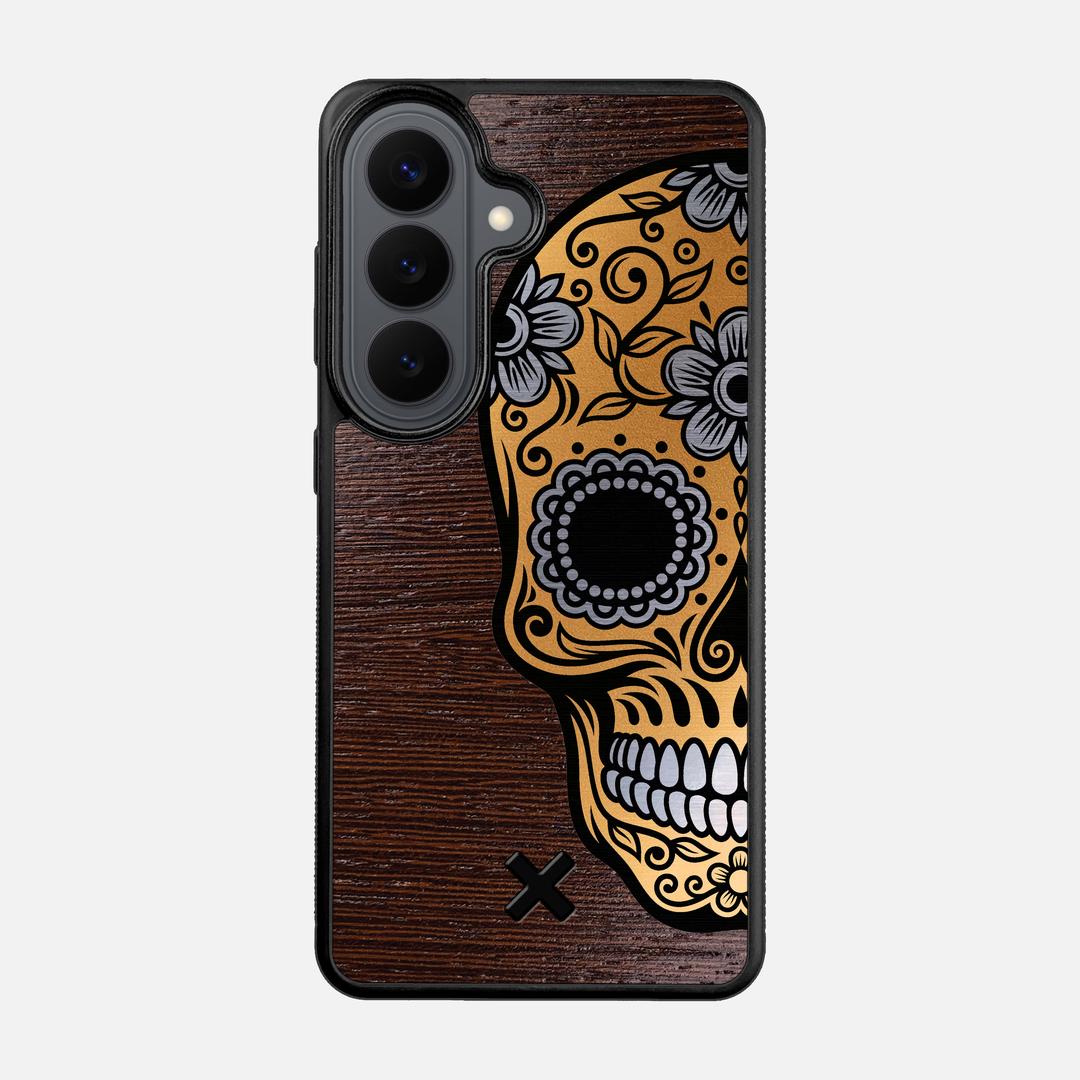 Calavera Case for the Samsung Galaxy S26 featuring an Engraved Gold and Wenge Wood backer with the Keyway X Mark#Phone Model_Galaxy S26