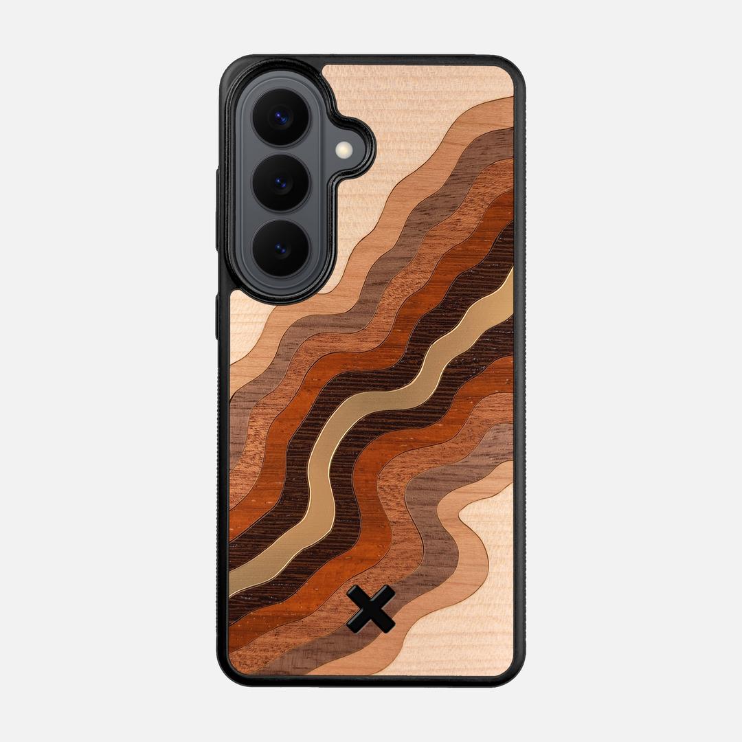 Canyon Case for the Samsung Galaxy S26 featuring a flowing Gold, Maple, Cherry, Walnut, Sapele, Padauk, and Wenge Wood backer with the Keyway X Mark#Phone Model_Galaxy S26