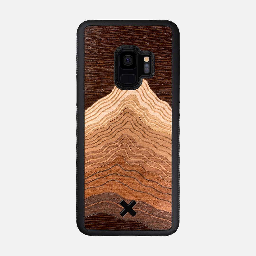 Summit Case for the Samsung Galaxy S9 featuring a mountain of Wenge, Maple, Cherry, and Sapele Wood backer with the Keyway X Mark#Phone Model_Galaxy S9