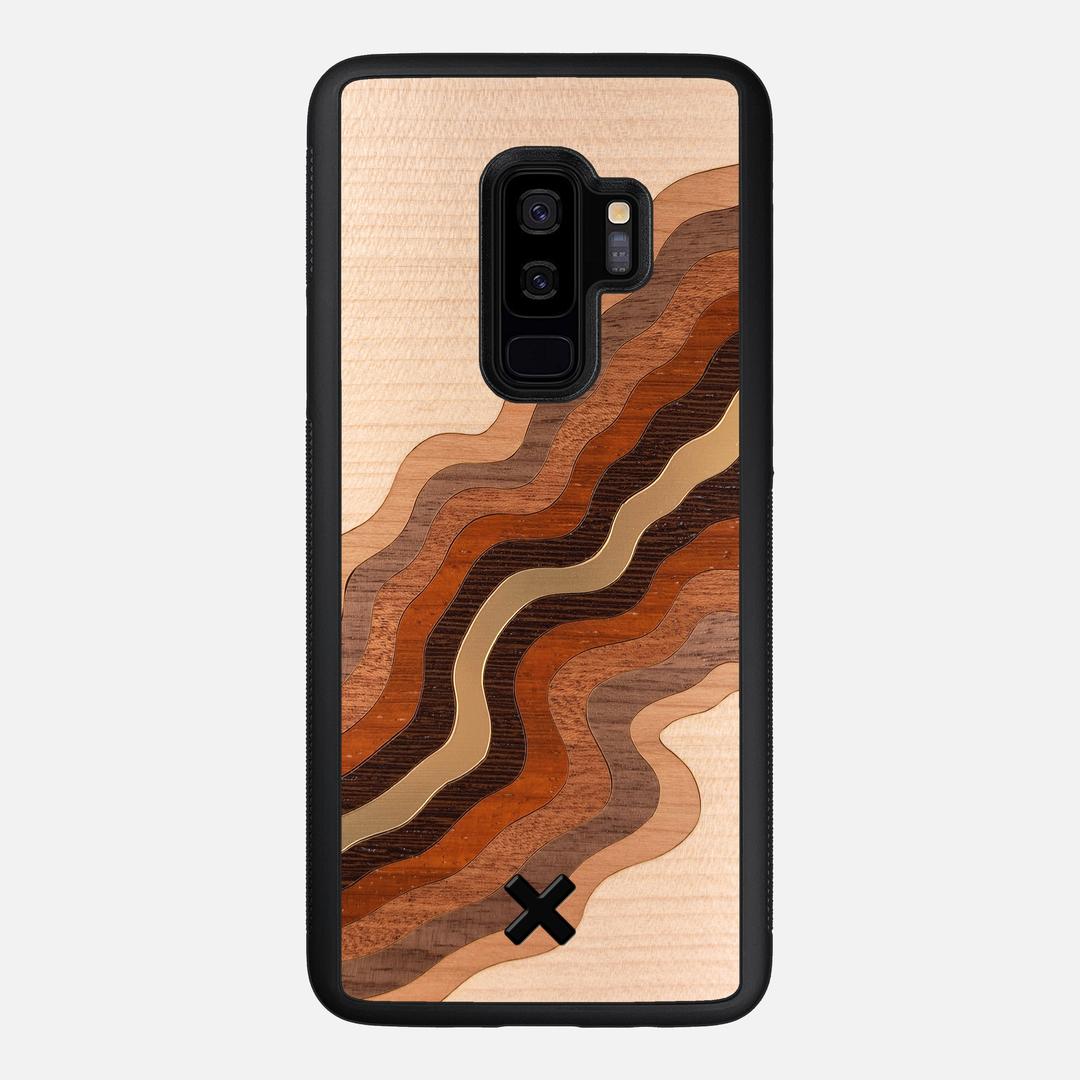 Canyon Case for the Samsung Galaxy S9 Plus featuring a flowing Gold, Maple, Cherry, Walnut, Sapele, Padauk, and Wenge Wood backer with the Keyway X Mark#Phone Model_Galaxy S9 Plus