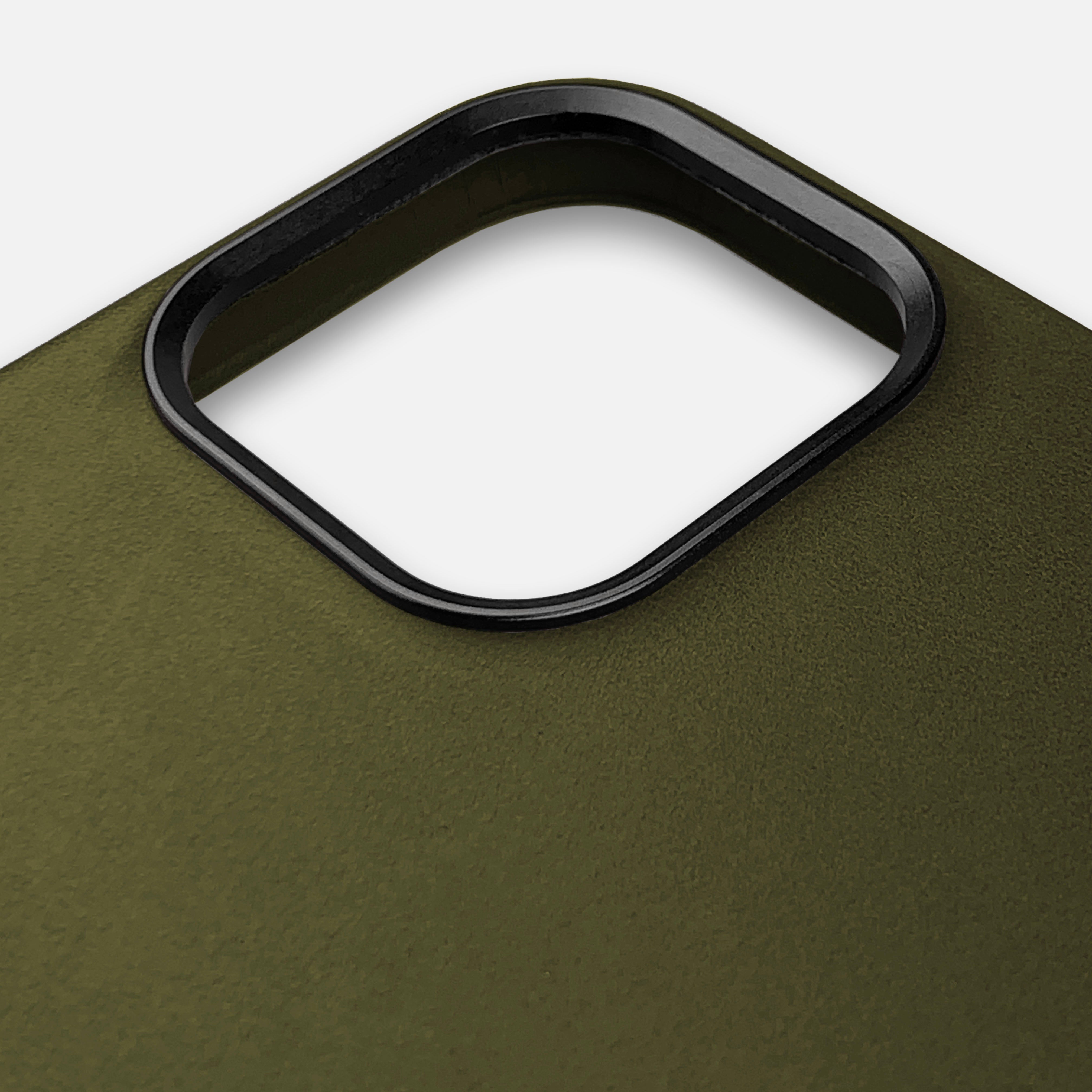 Raised Metal Camera ring on Keyway Olive Green Leather iPhone Case