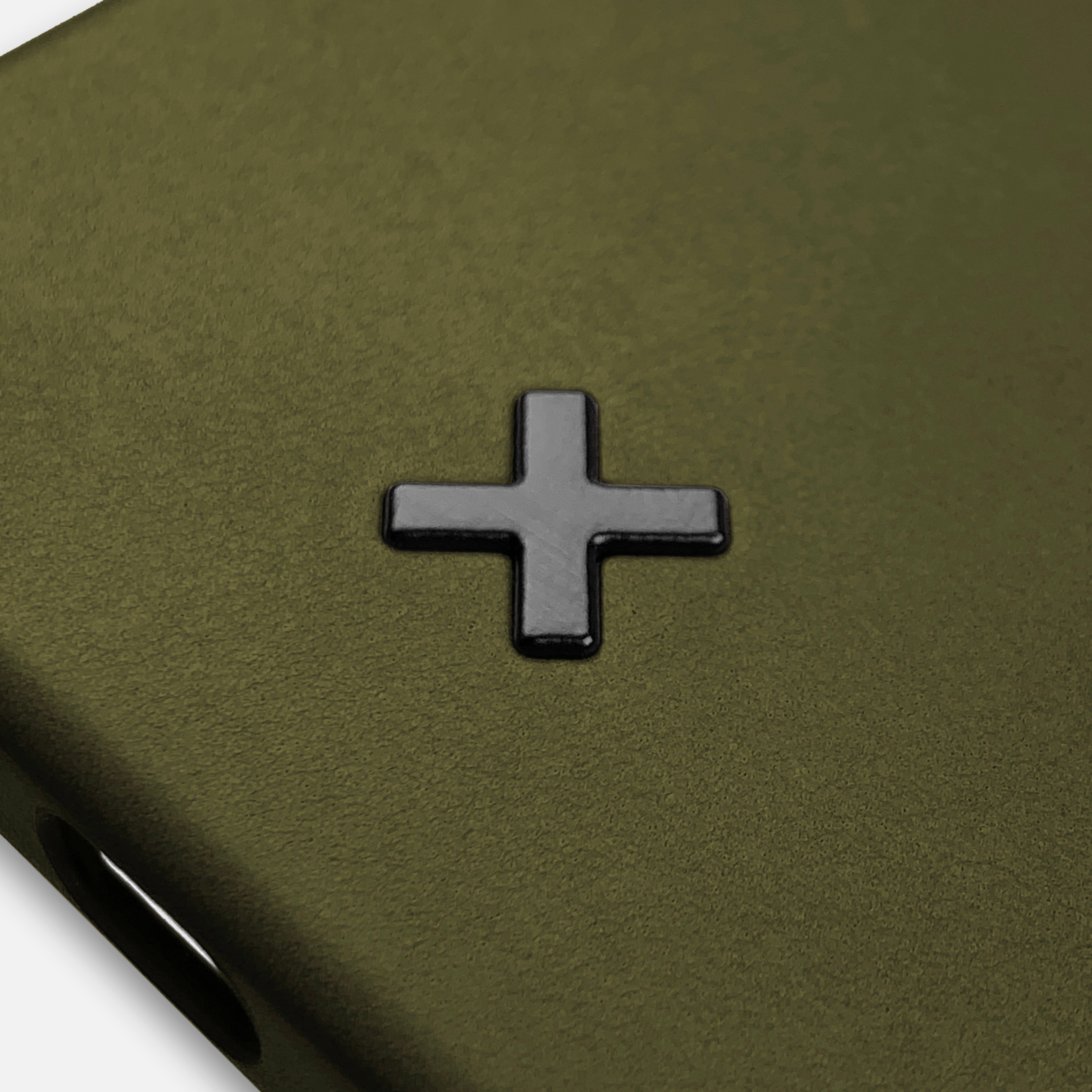 Metal Keyway X-Mark on Olive Green Leather iPhone Case
