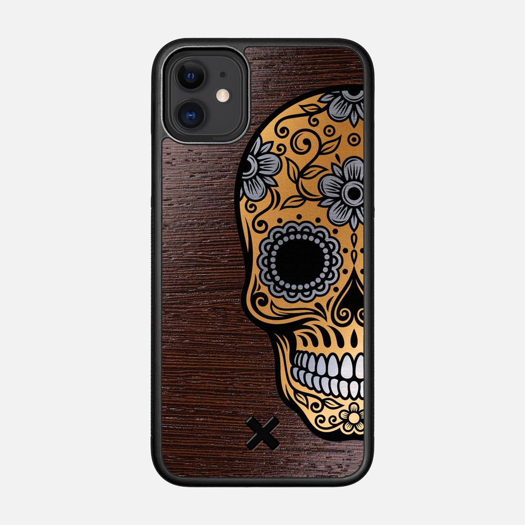 Calavera Case for the Apple iPhone 11 featuring an Engraved Gold and Wenge Wood backer with the Keyway X Mark#Phone Model_iPhone 11