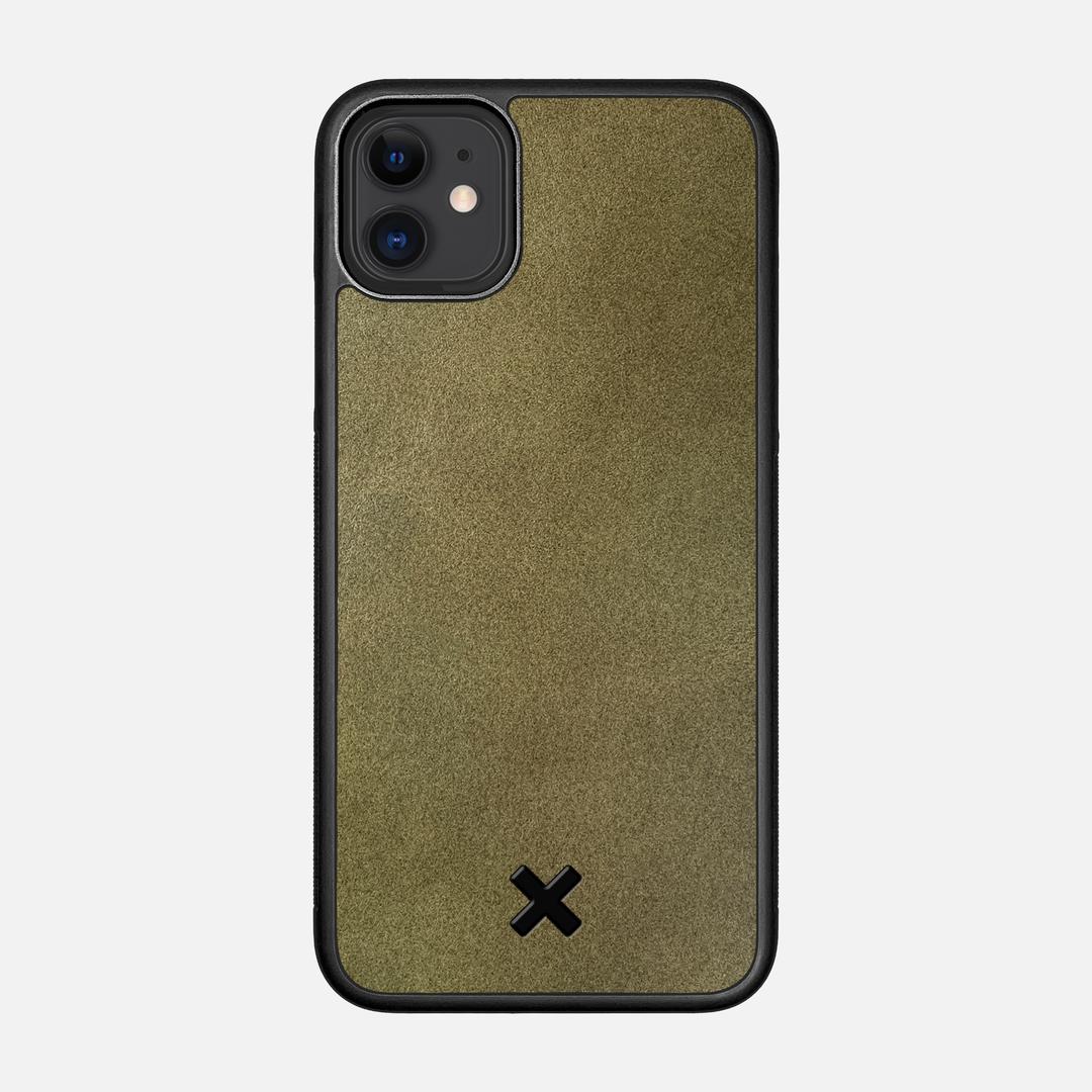 Olive Leather Case for the Apple iPhone 11 featuring a Genuine Leather backer with the Keyway X Mark#Phone Model_iPhone 11