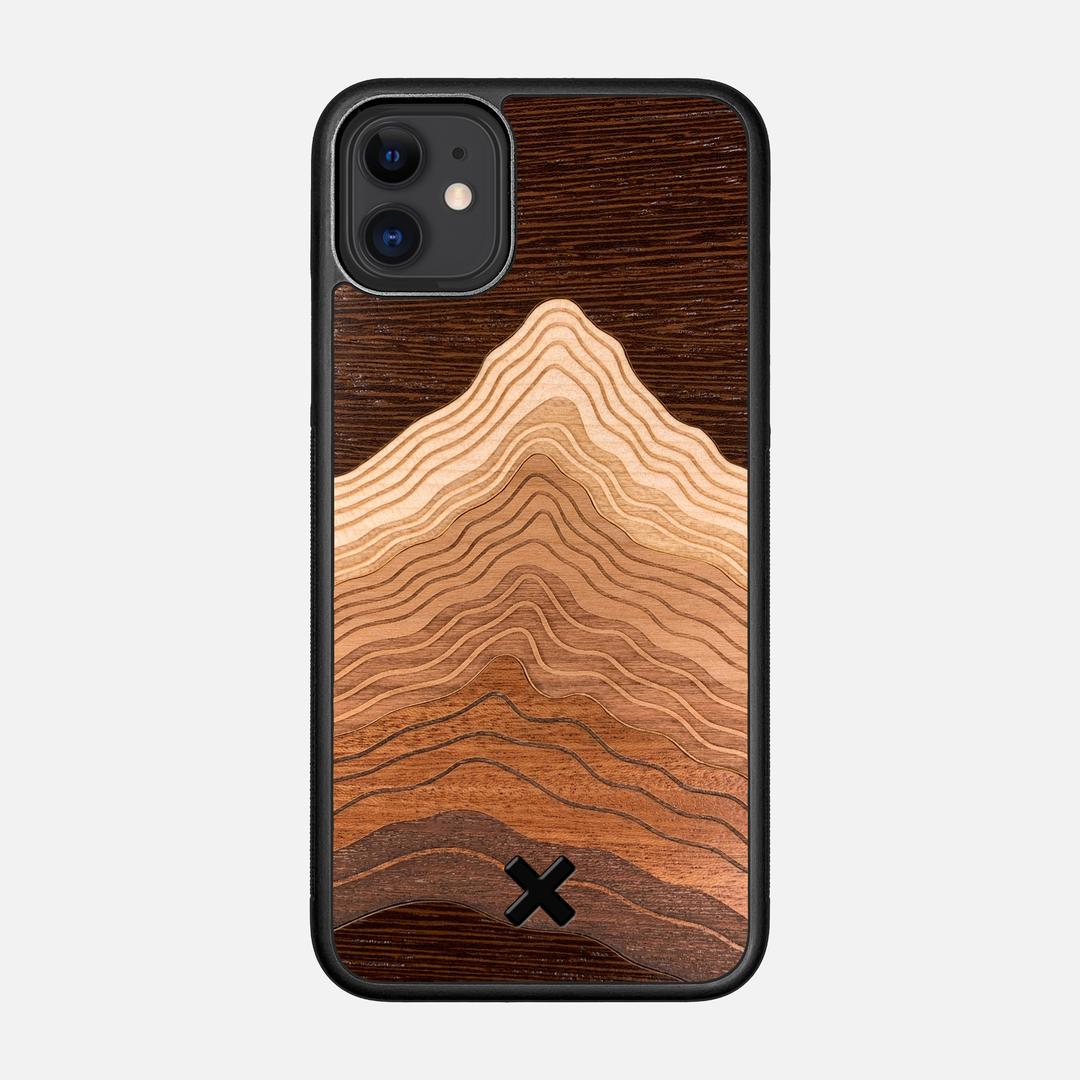 Summit Case for the Apple iPhone 11 featuring a mountain of Wenge, Maple, Cherry, and Sapele Wood backer with the Keyway X Mark#Phone Model_iPhone 11