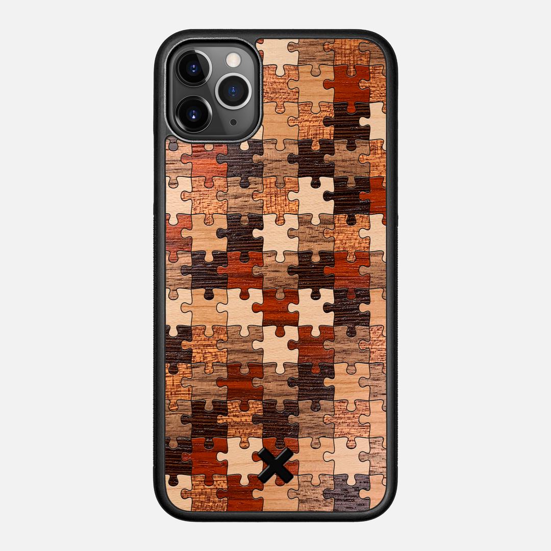 Puzzle Case for the Apple iPhone 11 Pro Max featuring a Wenge, Maple, Cherry, Sapele, Padauk, and Walnut Wood backer with the Keyway X Mark#Phone Model_iPhone 11 Pro Max