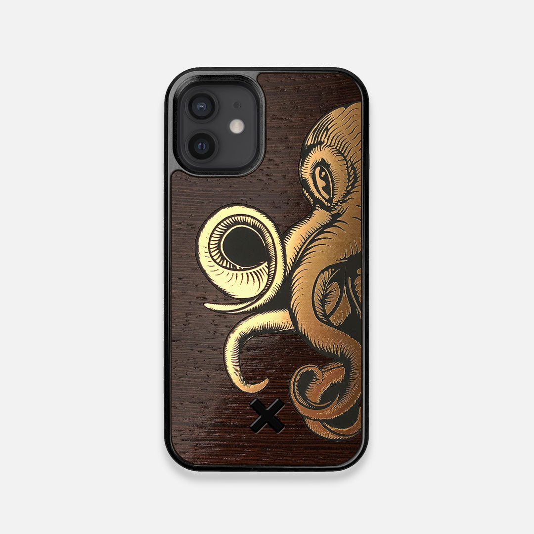 Front view of the Kraken 2.0 Wenge Wood iPhone 12 Mini Case by Keyway Designs