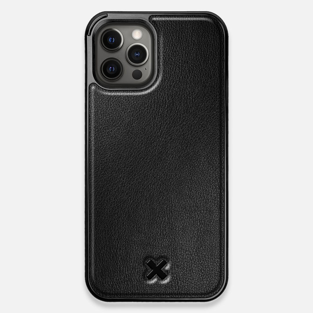Front view of the Blank Black Leather iPhone 12 Pro Max Case by Keyway Designs