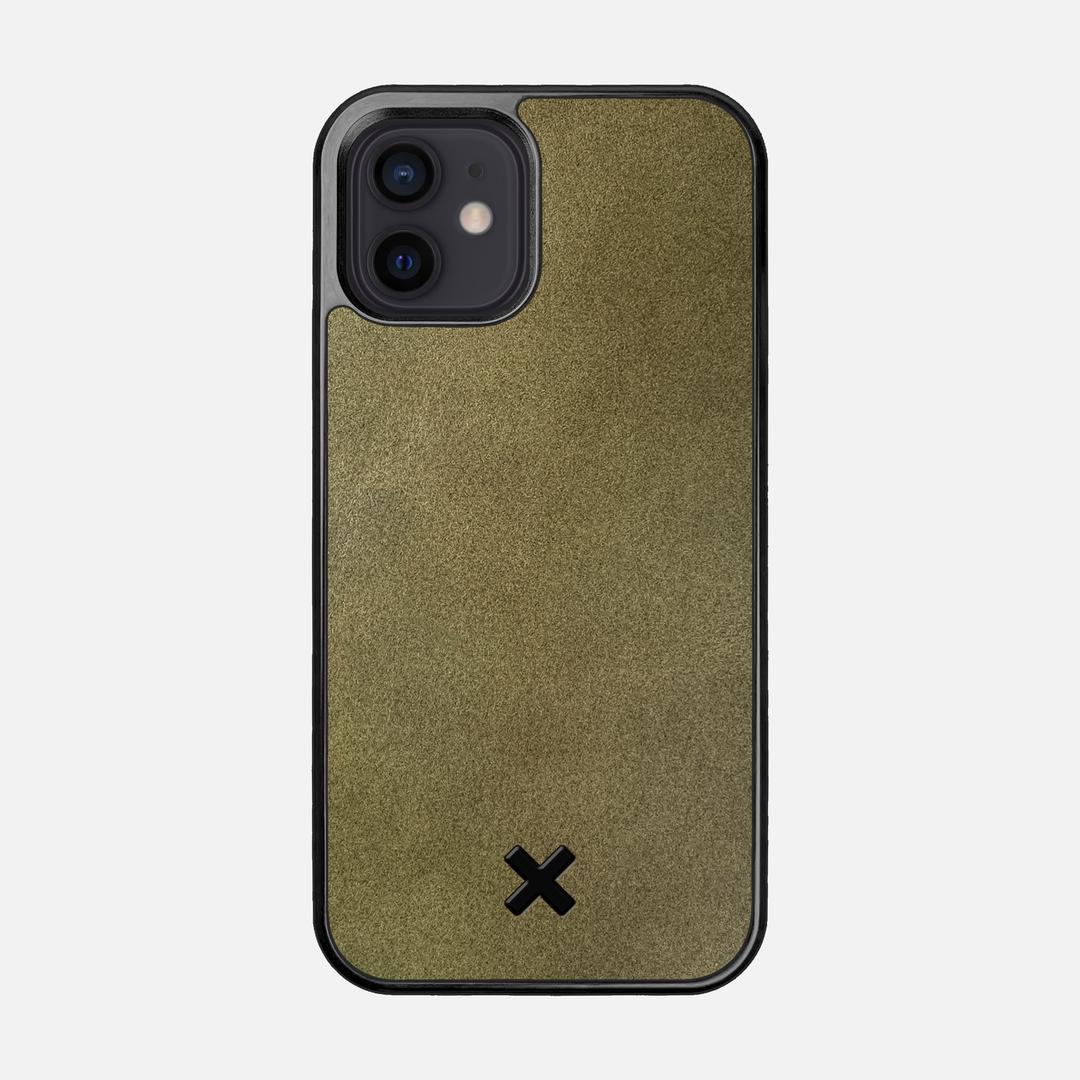 Olive Leather Case for the Apple iPhone 12 featuring a Genuine Leather backer with the Keyway X Mark#Phone Model_iPhone 12