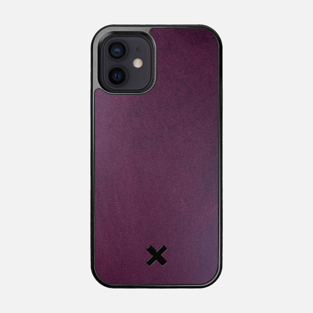Plum Leather Case for the Apple iPhone 12 featuring a Genuine Leather backer with the Keyway X Mark#Phone Model_iPhone 12