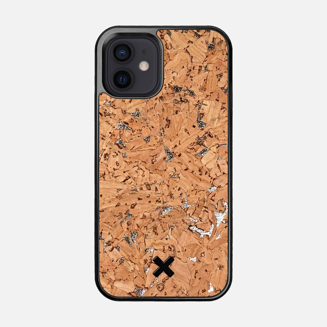 Silver Cork Case for the Apple iPhone 12 featuring a Genuine Cork backer with the Keyway X Mark#Phone Model_iPhone 12