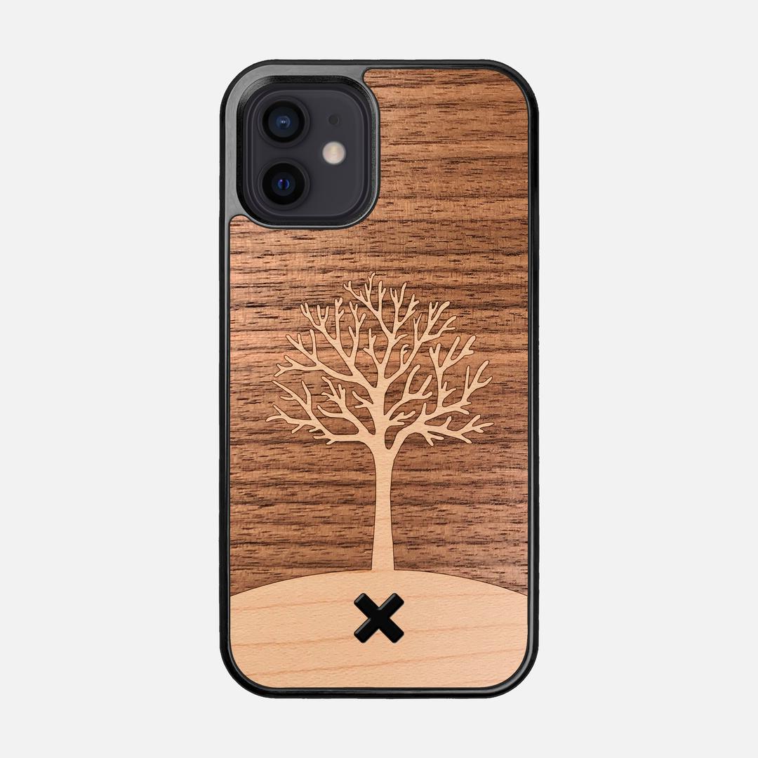 Tree of Life Case for the Apple iPhone 12 featuring a Maple and Walnut Wood backer with the Keyway X Mark#Phone Model_iPhone 12