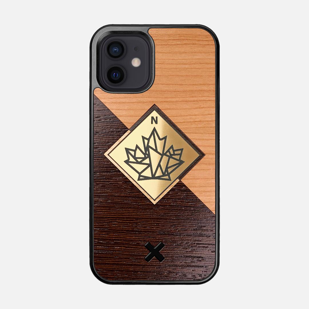 True North Case for the Apple iPhone 12 featuring an Engraved Gold, Cherry, and Wenge Wood backer with the Keyway X Mark#Phone Model_iPhone 12