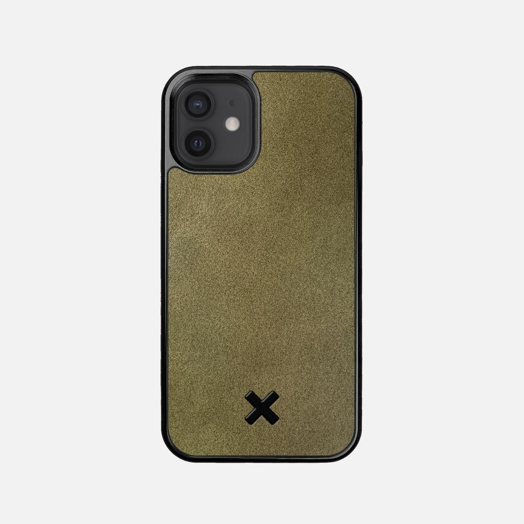 Olive Leather Case for the Apple iPhone 12 Mini featuring a Genuine Leather backer with the Keyway X Mark#Phone Model_iPhone 12 Mini