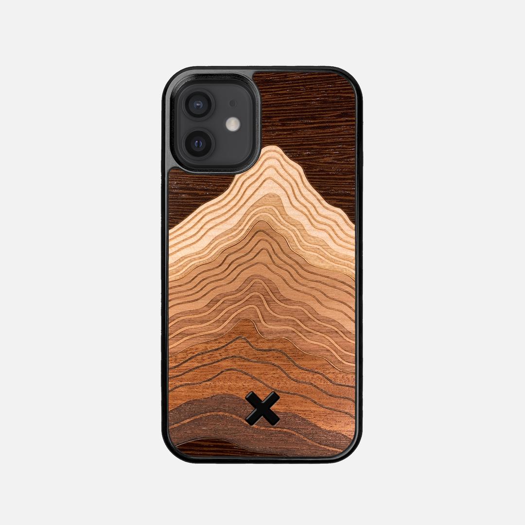 Summit Case for the Apple iPhone 12 Mini featuring a mountain of Wenge, Maple, Cherry, and Sapele Wood backer with the Keyway X Mark#Phone Model_iPhone 12 Mini