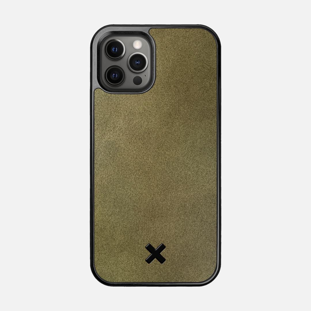 Olive Leather Case for the Apple iPhone 12 Pro featuring a Genuine Leather backer with the Keyway X Mark#Phone Model_iPhone 12 Pro