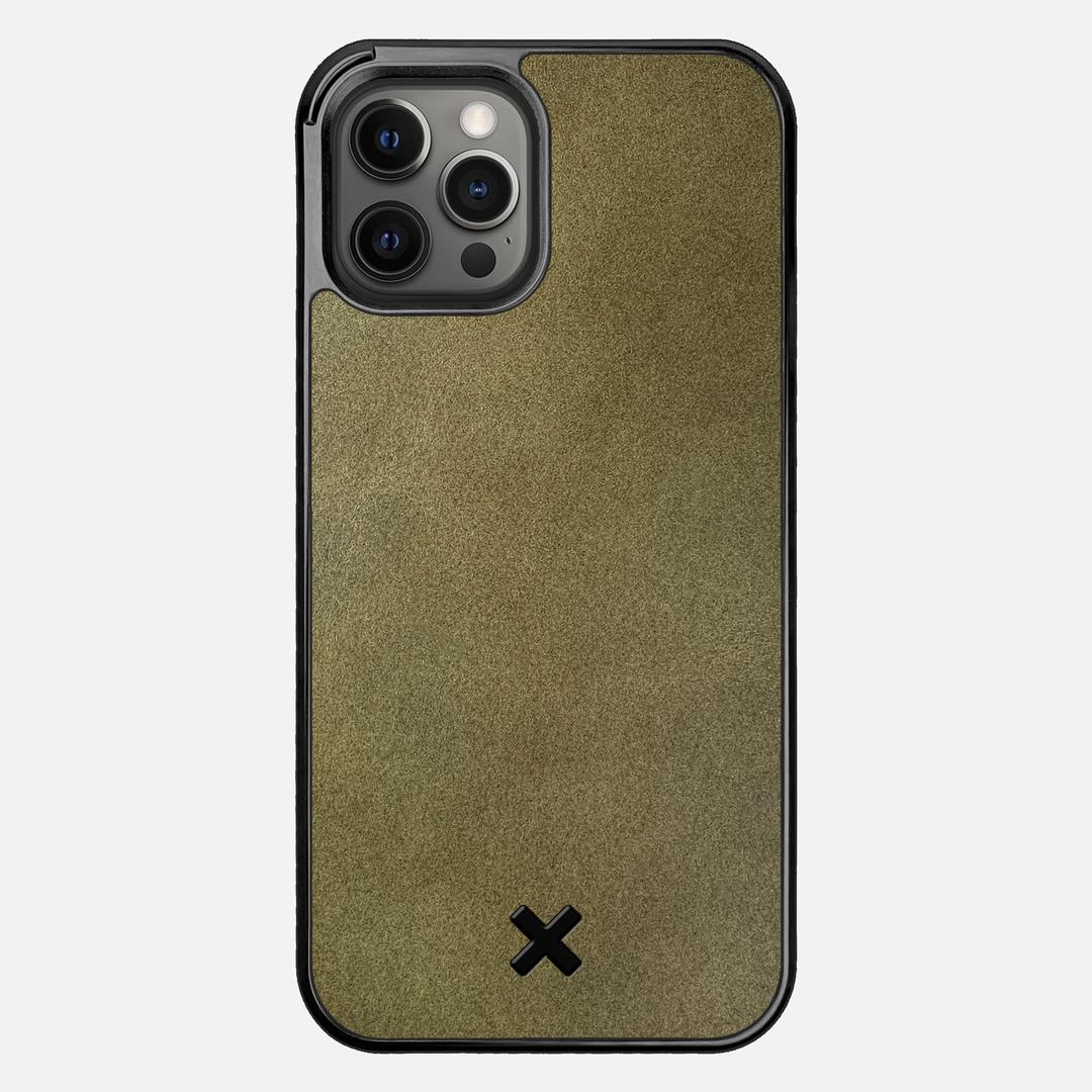 Olive Leather Case for the Apple iPhone 12 Pro Max featuring a Genuine Leather backer with the Keyway X Mark#Phone Model_iPhone 12 Pro Max