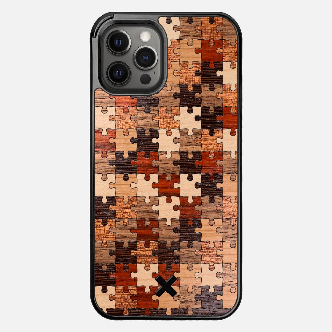 Puzzle Case for the Apple iPhone 12 Pro Max featuring a Wenge, Maple, Cherry, Sapele, Padauk, and Walnut Wood backer with the Keyway X Mark#Phone Model_iPhone 12 Pro Max