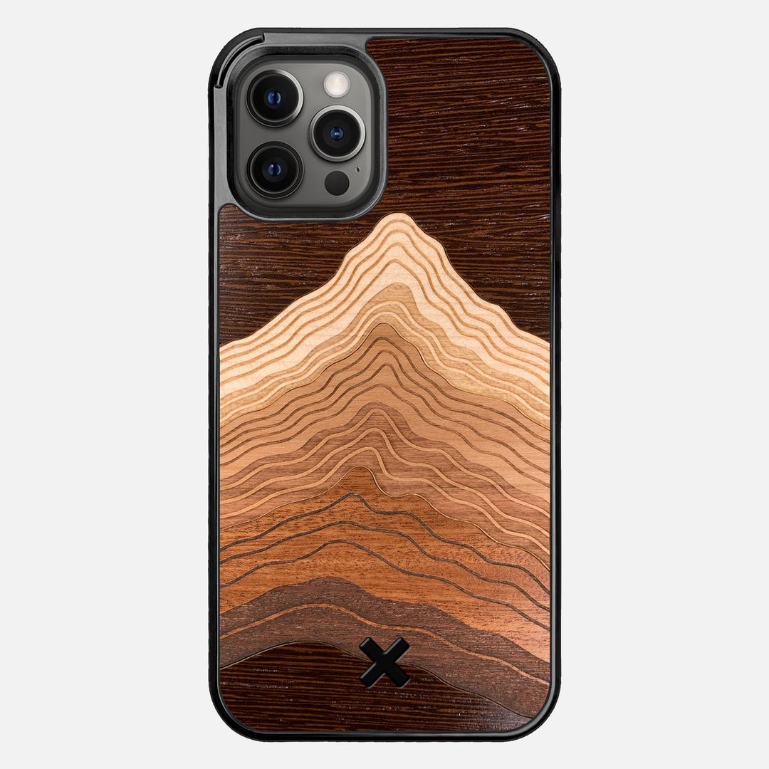 Summit Case for the Apple iPhone 12 Pro Max featuring a mountain of Wenge, Maple, Cherry, and Sapele Wood backer with the Keyway X Mark#Phone Model_iPhone 12 Pro Max