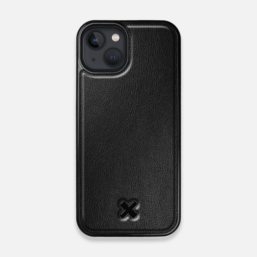 Front view of the Blank Black Leather iPhone 13 Case by Keyway Designs