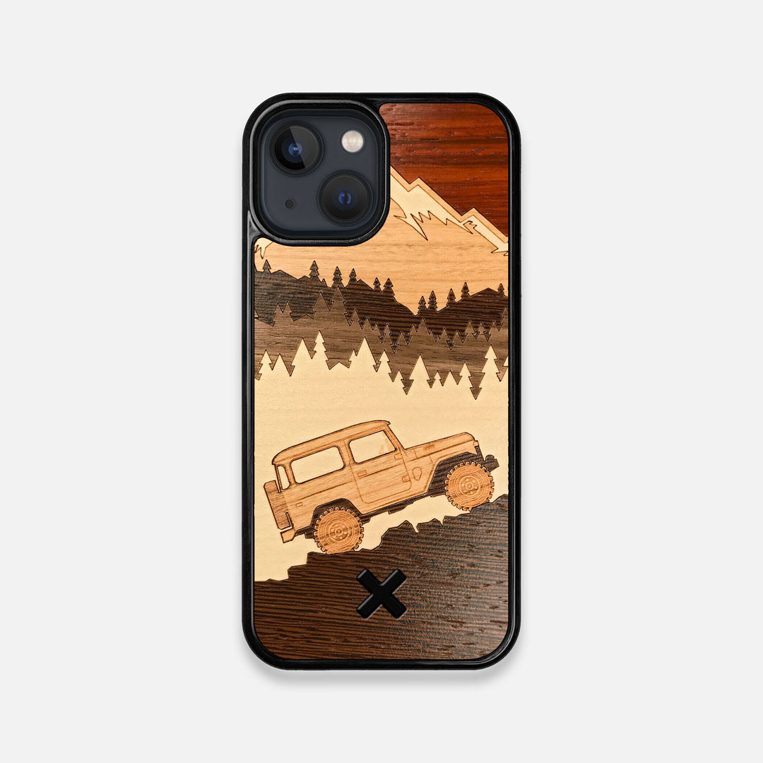 Front view of the Off-Road Wood iPhone 13 Mini Case by Keyway Designs