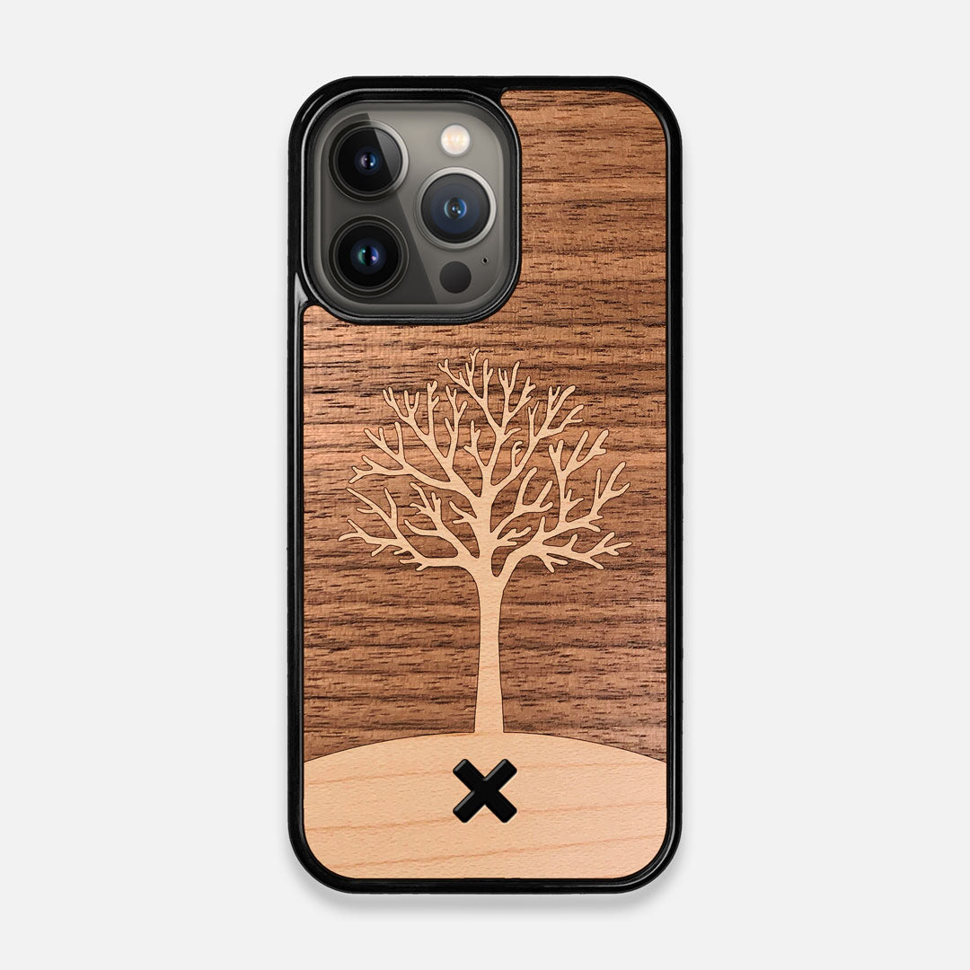 Front view of the Tree Of Life Walnut Wood iPhone 14 Pro MagSafe Case by Keyway Designs