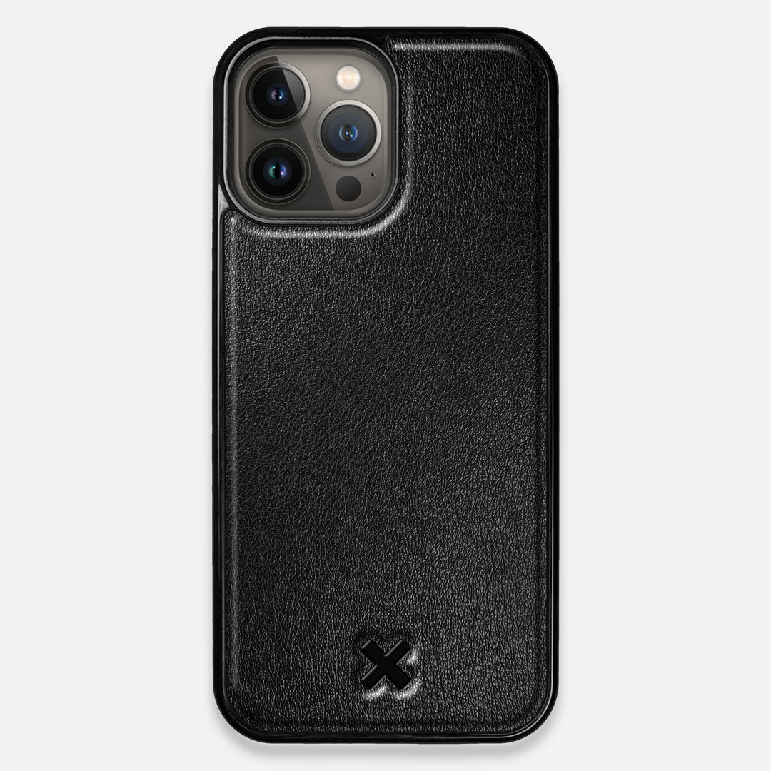 Front view of the Blank Black Leather iPhone 13 Pro Max Case by Keyway Designs