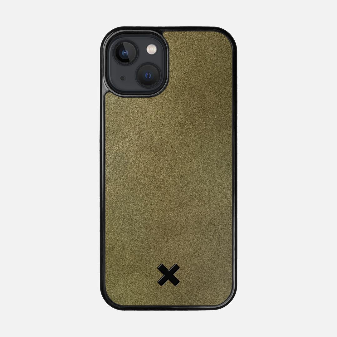 Olive Leather Case for the Apple iPhone 13 featuring a Genuine Leather backer with the Keyway X Mark#Phone Model_iPhone 13