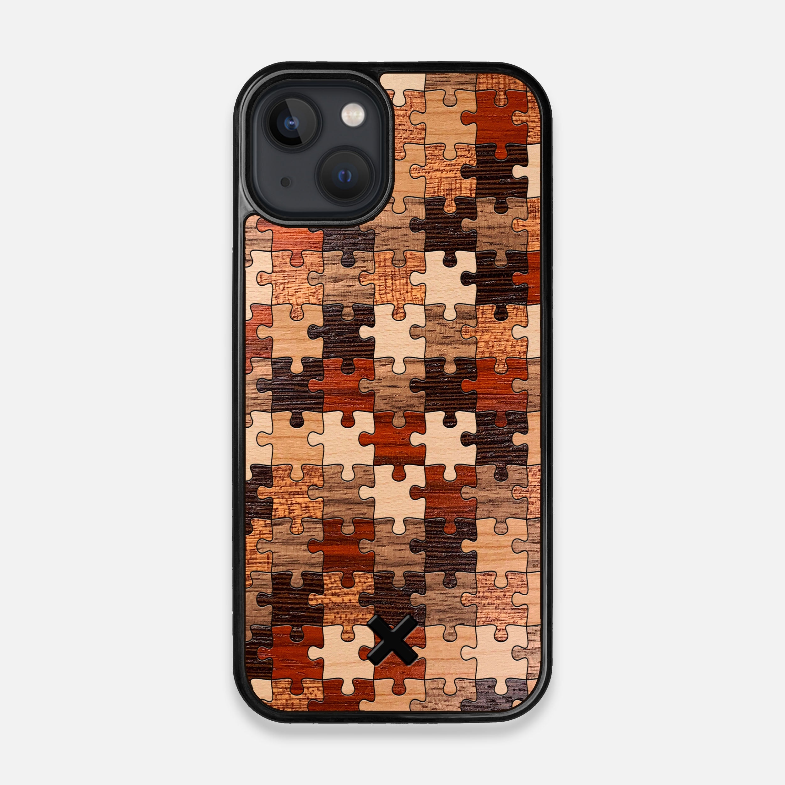 Front View of the Puzzle Wood iPhone 13 Case by Keyway Designs