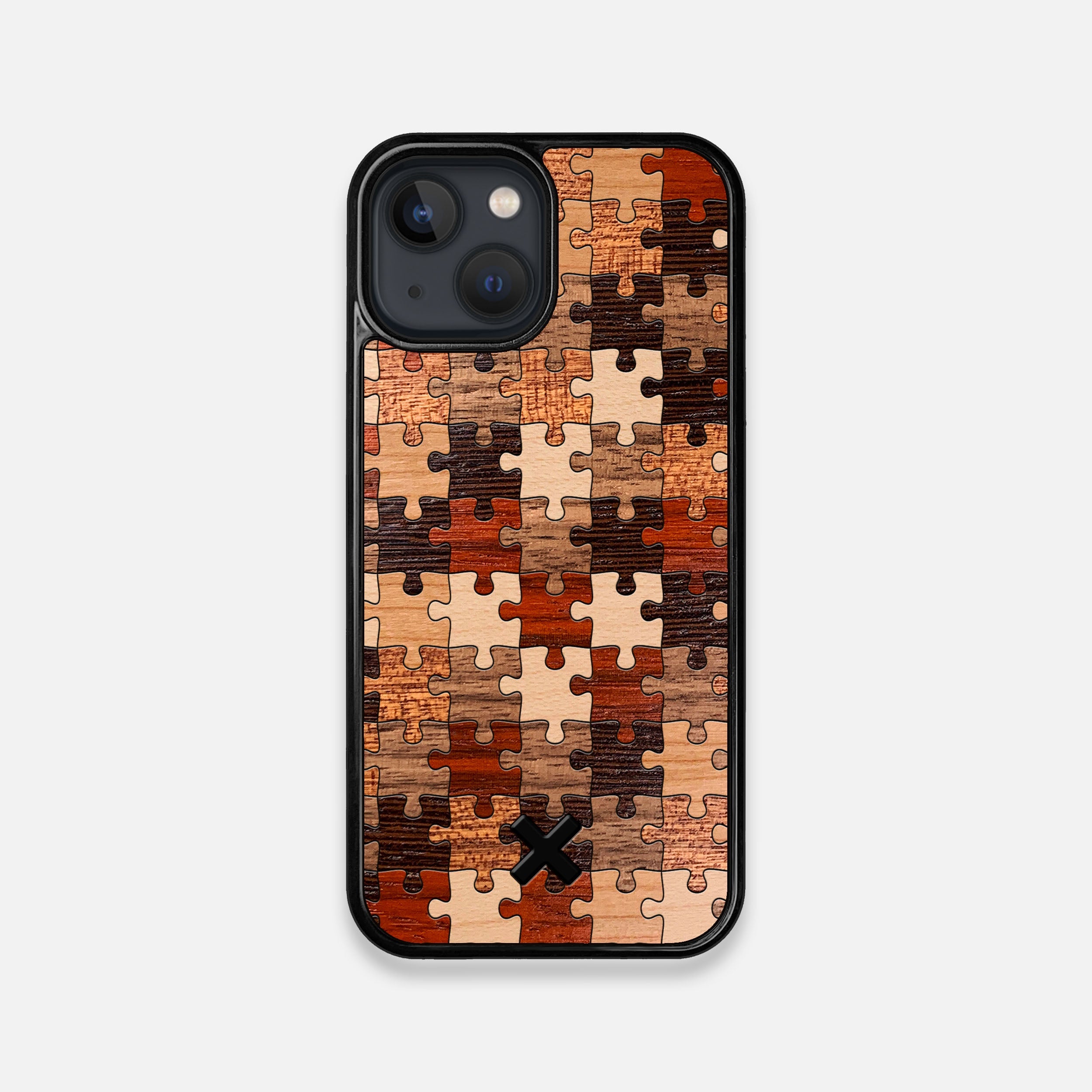Front view of the Puzzle Wood iPhone 13 Mini Case by Keyway Designs