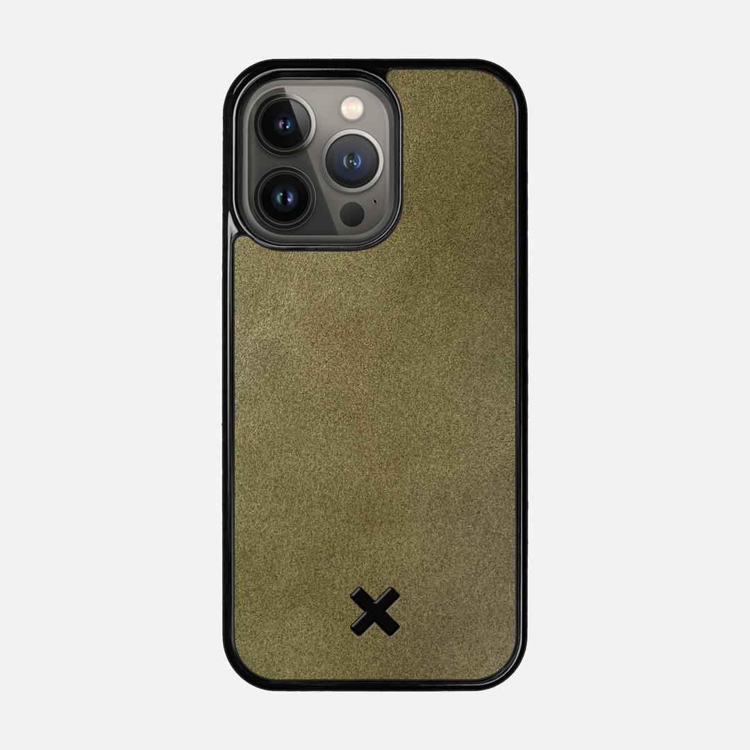 Olive Leather Case for the Apple iPhone 13 Pro featuring a Genuine Leather backer with the Keyway X Mark#Phone Model_iPhone 13 Pro