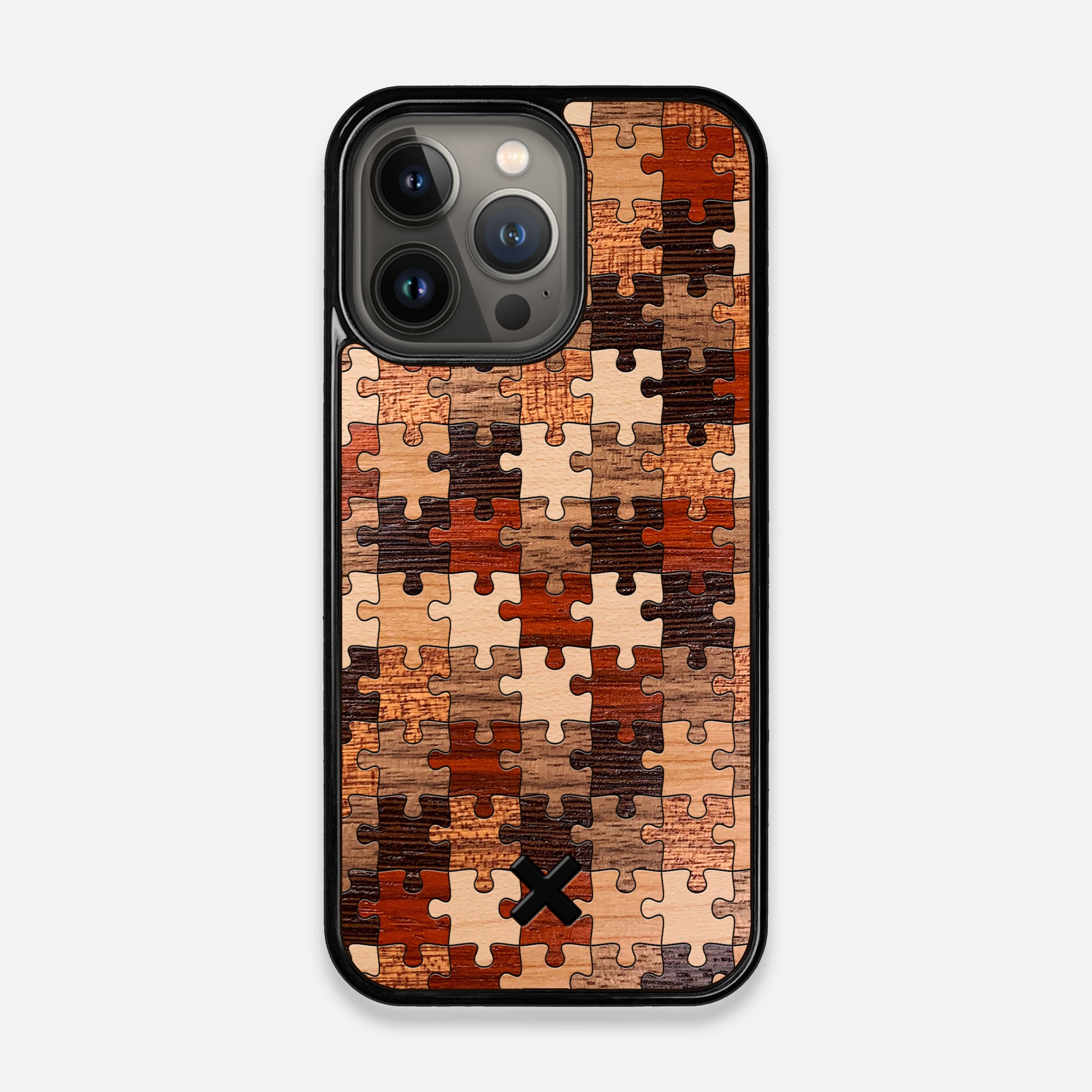 Front view of the Puzzle Wood iPhone 13 Pro Case by Keyway Designs